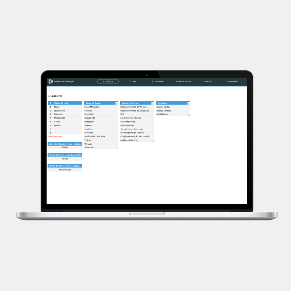 Planilha CRM Excel 2.0 - Cadastros