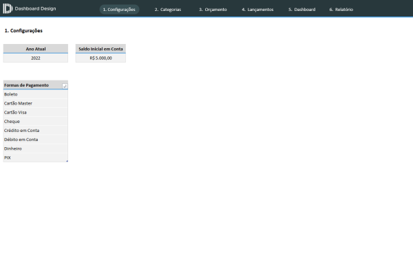 Planilha de Controle de Finanças Pessoais - Configuração