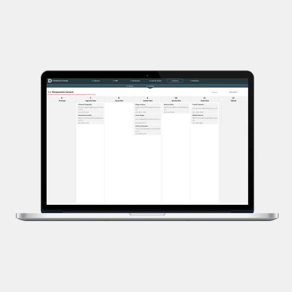 Planilha CRM Excel 2.0 - Planner Semanal