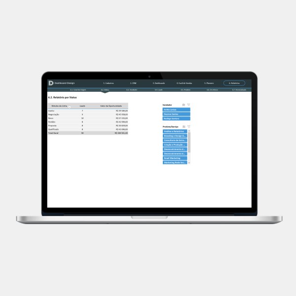 Planilha CRM Excel 2.0 - Relatório por Status