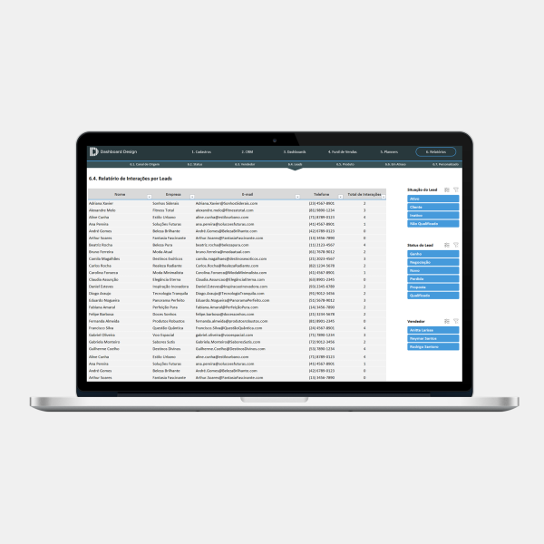 Planilha CRM Excel 2.0 - Relatório Leads