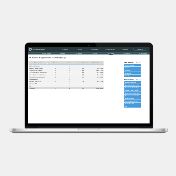 Planilha CRM Excel 2.0 - Relatório por Produto