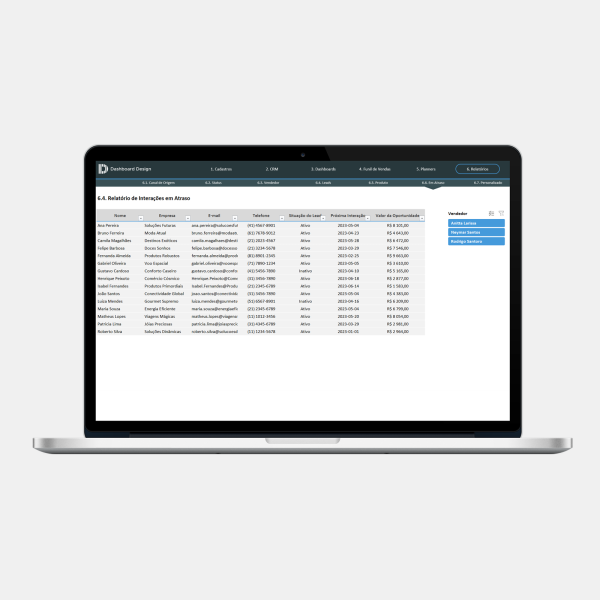 Planilha CRM Excel 2.0 - Relatório Interacoes em Atraso