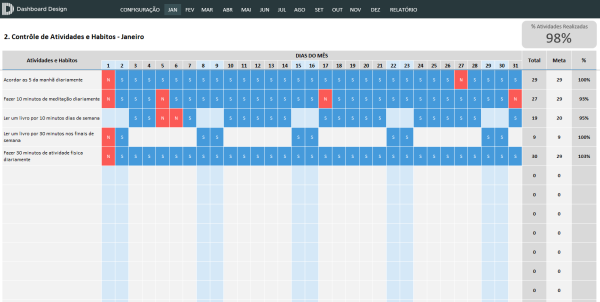 Planilha Excel de Controle de Atividades e Habitos - Contrôle de Atividades e Habitos