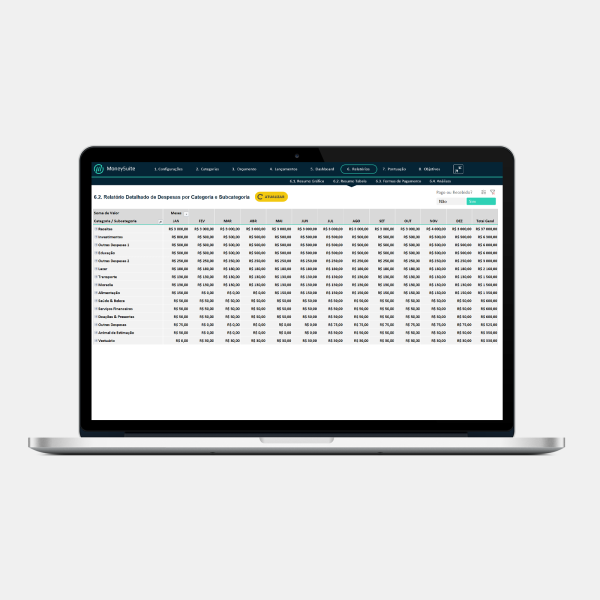 Planilha de Controle Financeiro Pessoal - Relatório Tabela