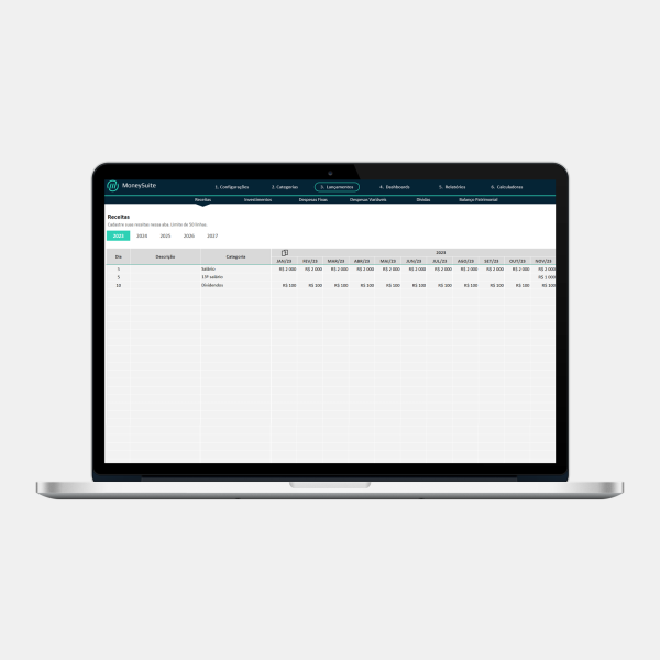 Planejamento Financeiro Pessoal - Lançamentos Receitas