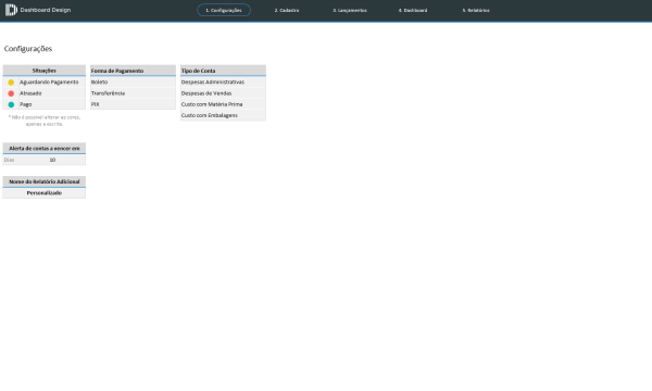 Planilha Excel de Contas a Pagar - Configuracões