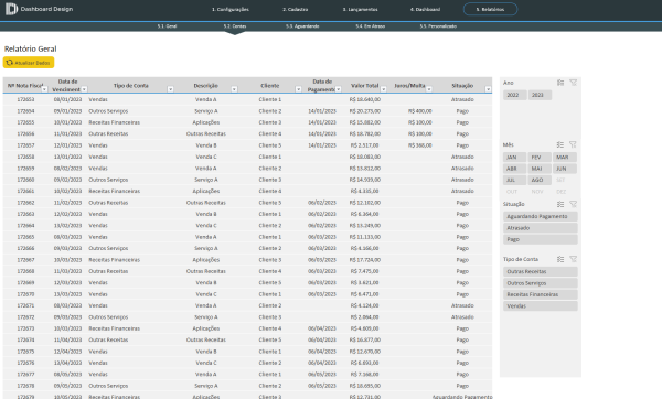 Planilha Excel de Contas a Receber - Relatório Geral de Contas