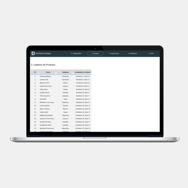 Planilha Ficha de Controle de Estoque em Excel - Cadastro de Produtos 2