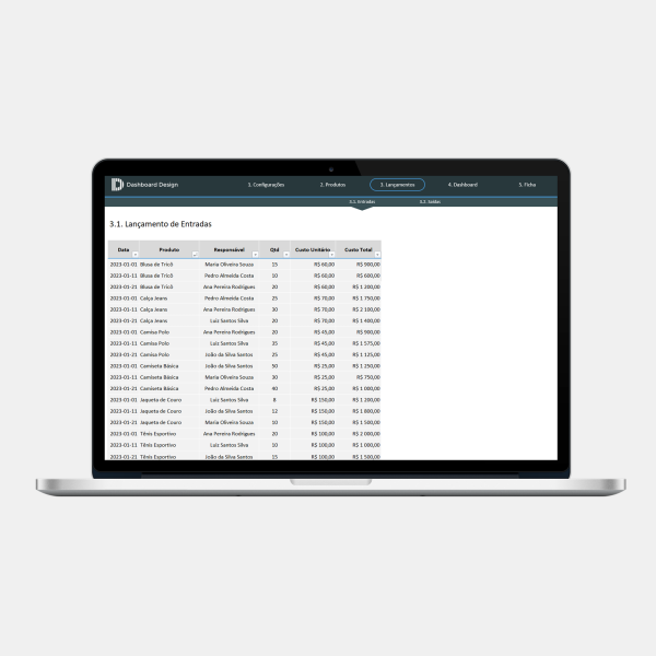 Planilha Ficha de Controle de Estoque em Excel - Lançamento de Entradas 2
