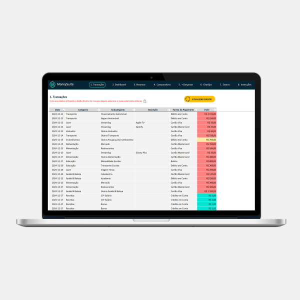 Planilha de Consolidação e Análise Financeira Pessoal - Transações