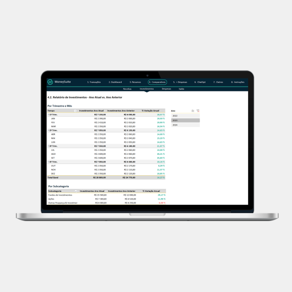 Planilha de Consolidação e Análise Financeira Pessoal - Comparativo Invesitmentos