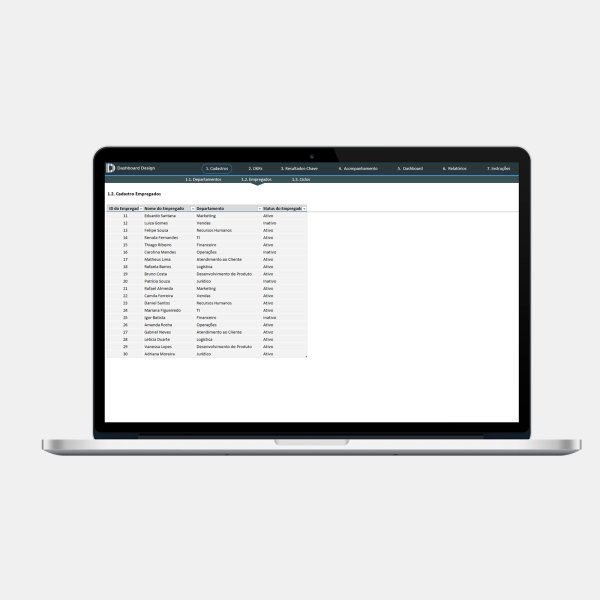 Planilha de Gestão de OKRs - Cadastro Empregados