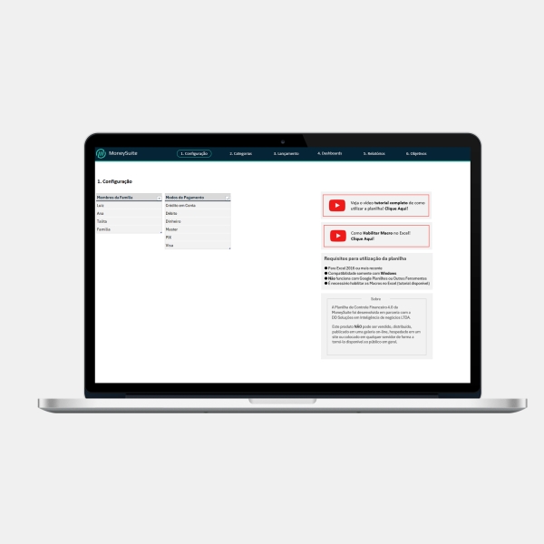 Planilha de Controle Finaceiro Pessoal - Configuração