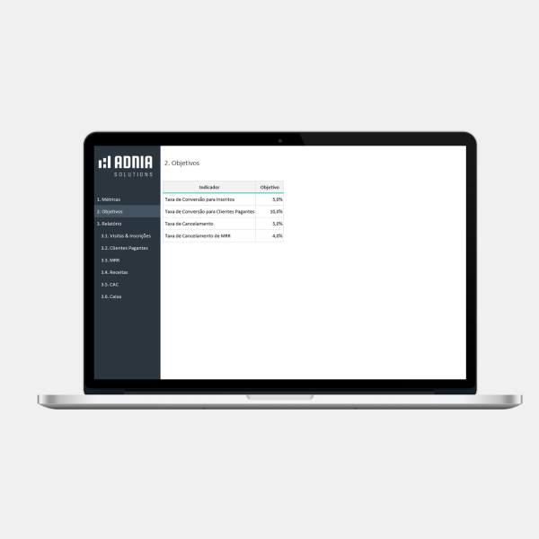 Planilha Excel de Métricas SaaS - Objetivos