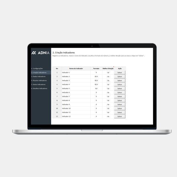 Planilha de Gestão de Indicadores e Metas 1 - Criação Indicadores