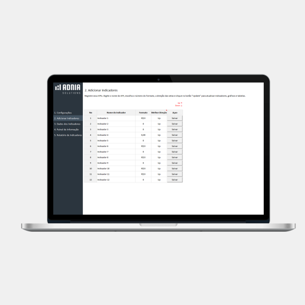 Planilha de Gestão de Indicadores e Metas 3 - Add Indicadores
